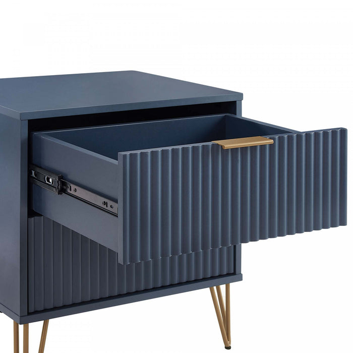 Table de nuit moderne Dumbo 20\" a cannelures, bleu minuit (2 tiroirs) – Lot de 2