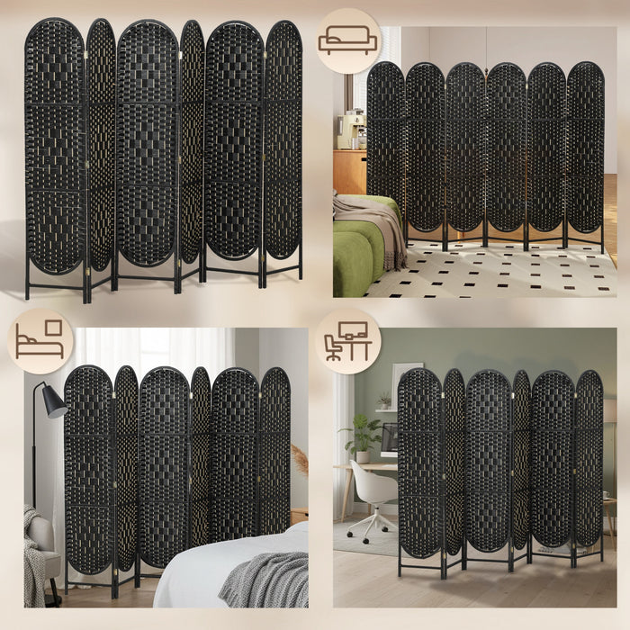 HOMCOM Paravent 6 Panneaux, Ecran Pliable Bohemien, Noir