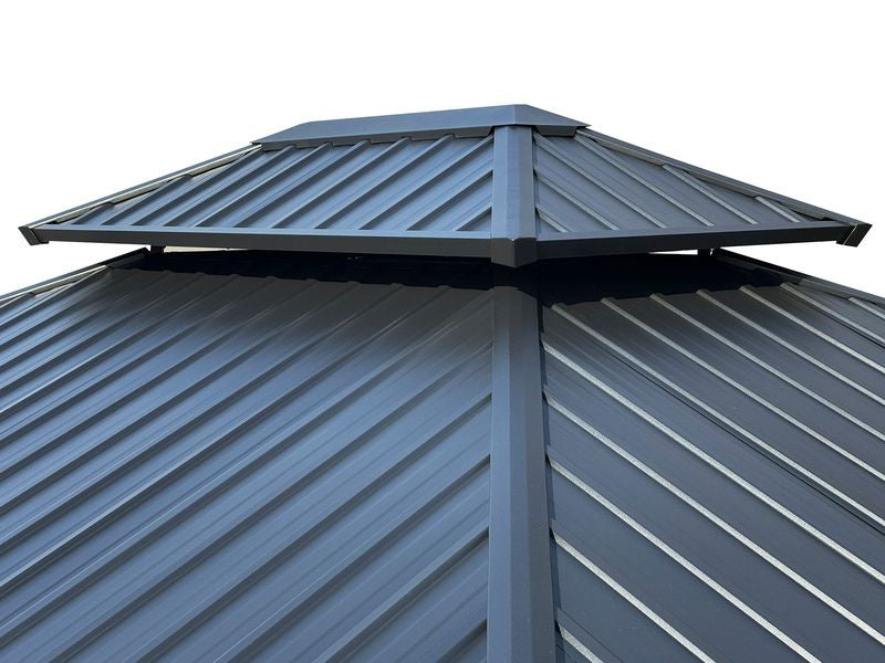 Gazebo Yosemite 10x12 Double Toit En Acier, Poteaux En Aluminium Finition Bois