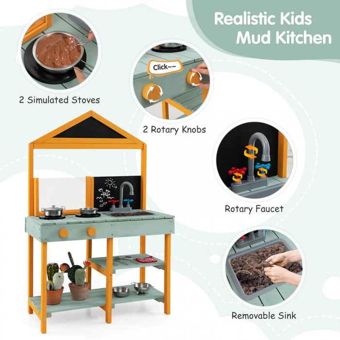 Costway Kids Kitchen Playset Cuisine De Boue Exterieure Avec Planteur De Visionnaire De Racine Evier Amovible