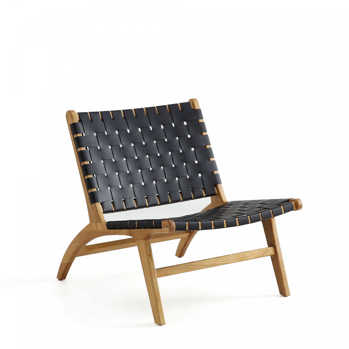Fauteuil d’appoint Maintenon Industry Chic en bois et cuir vegetalien noir et naturel – Lot de 2