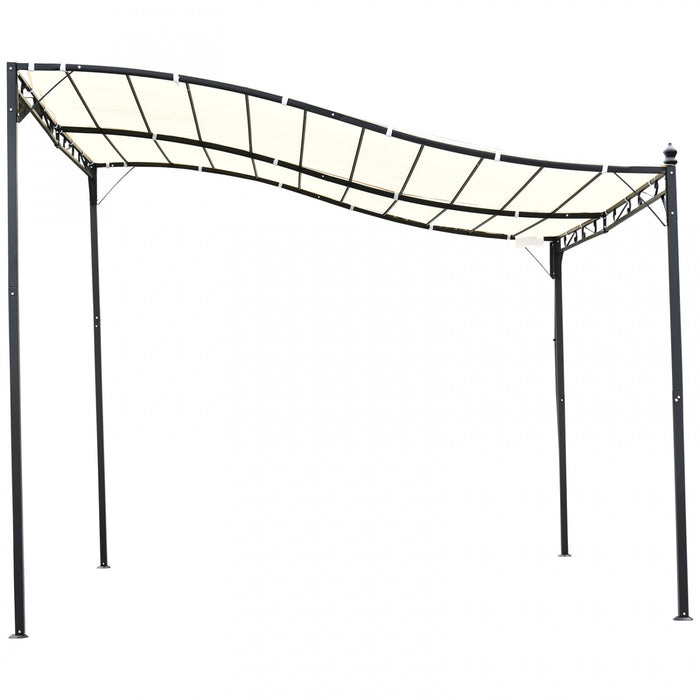 Outsunny 10'x10' Gazebo En Acier Auvent Patio Exterieur Portable Abri Soleil Porte Porche Couverture Creme Blanc