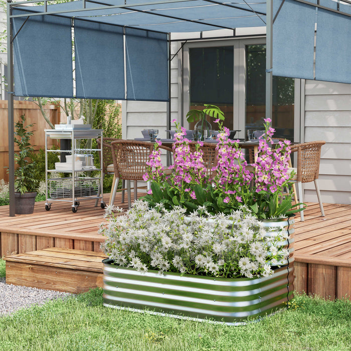 Outsunny Kit De Jardiniere Surelevee A 2 Niveaux, 4x3x1pi Jardiniere D'exterieur Galvanisee Avec Bordure De Securite Pour Legumes, Fleurs, Fruits Et Herbes, Argent