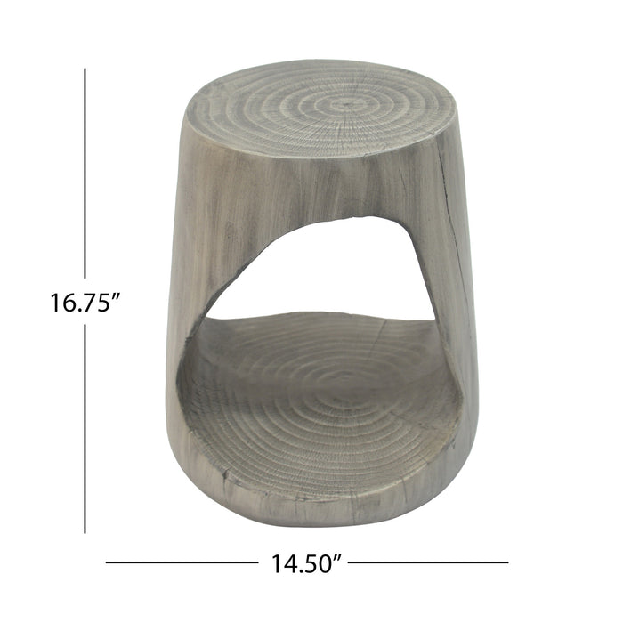 Table d'appoint rustique Elio 16,75 pouces en MGO creuse, style souche et design animalier interieur, gris