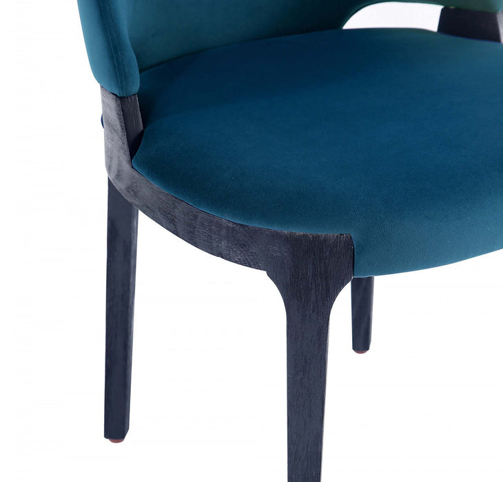 Chaise de salle a manger moderne en bois Kara avec revetement bleu - Lot de 4