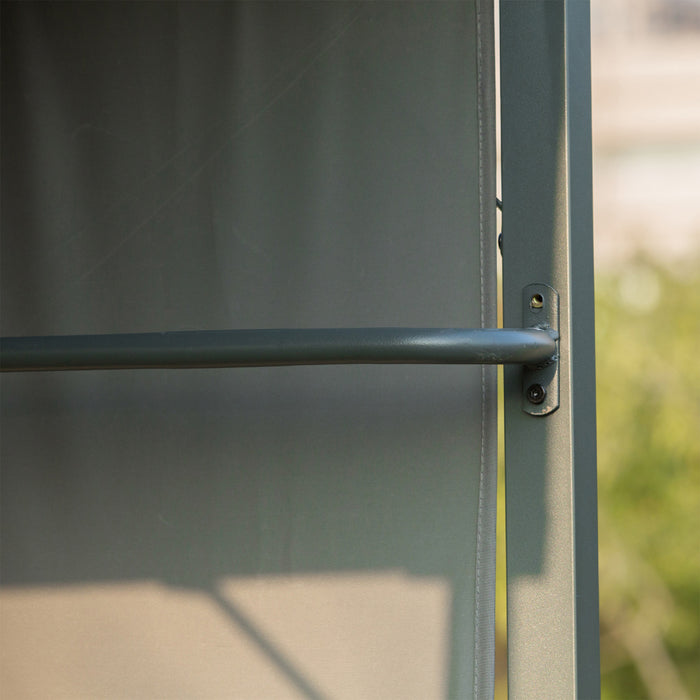 Outsunny 7x4.5pi Barbecue Exterieur Gazebo Tente Cadre En Metal Grille De Jardin Auvent Pare-soleil Arriere-cour Abri Portable Avec Auvent Lateral 2 Etageres Et 5 Crochets Gris