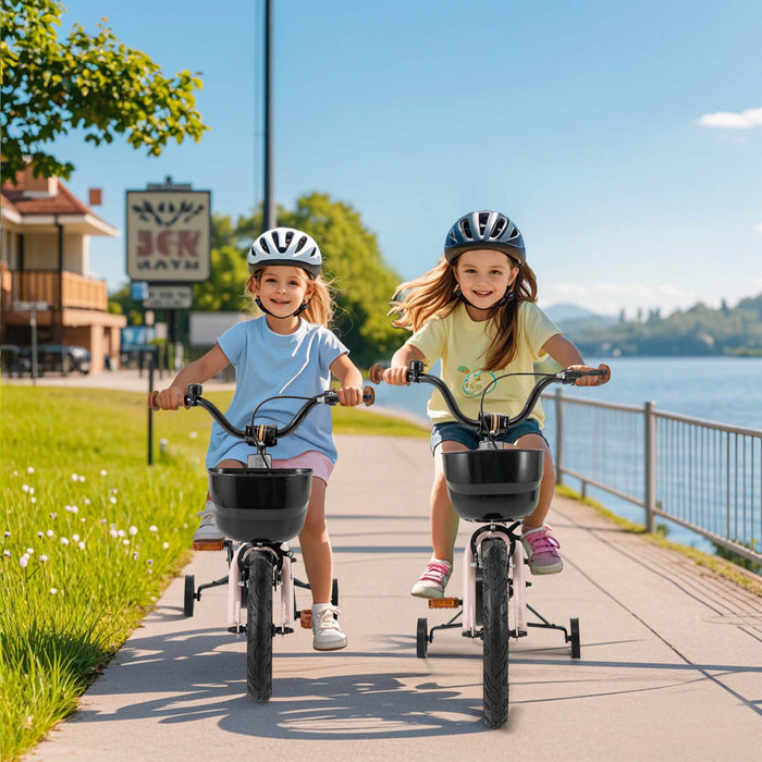 Costway 12\" Velo Pour Enfants Avec Roues D'entrainement Guidon Reglable Et Frein A Main De Siege Rose