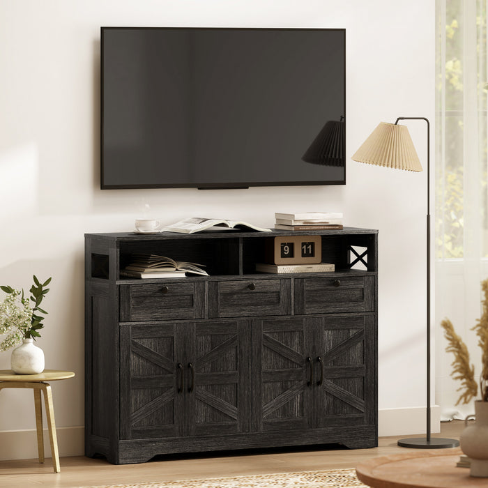 Buffet HOMCOM, Armoire de rangement avec 4 portes et 3 tiroirs Marron fonce
