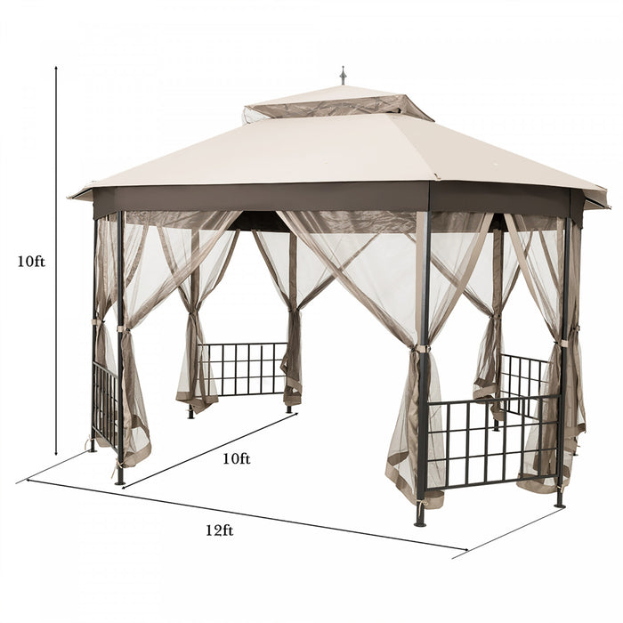 Marque Costway 304,8 Cm X 365,7 Cm Gazebo De Patio Octogonal Avec Double Auvent Et Parois Laterales En Filets