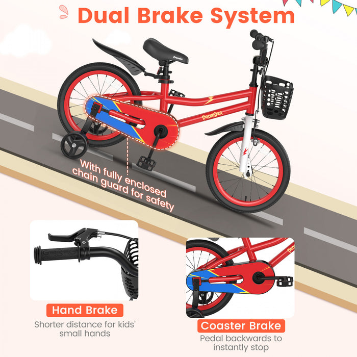 Velo Costway 16\" Pour Enfants Avec Roues D'entrainement Amovibles Et Panier Pour 4-7 Ans Rouge
