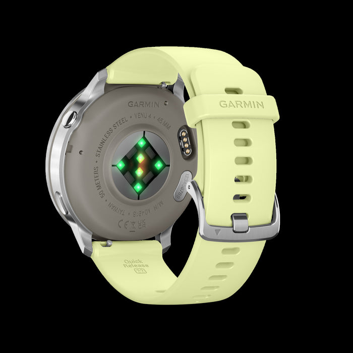 Montre intelligente Garmin Venu 4 45 mm Argent Citron Vibrant - Suivi d'affichage, Ecran AMOLED, GPS multi-bande, Coach Garmin, Personnalisation, Splits multi-sport
