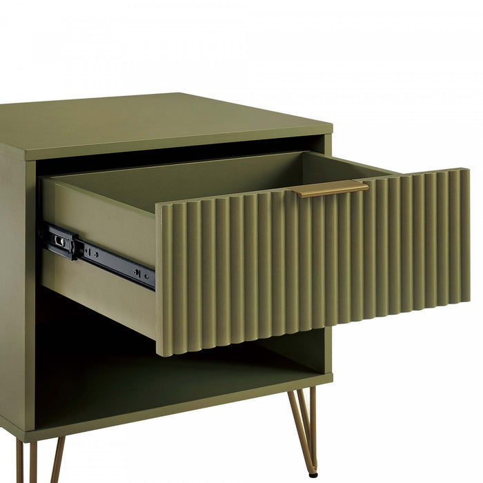 Table de nuit moderne Dumbo 20\" a cannelures en vert olive (1 tiroir)