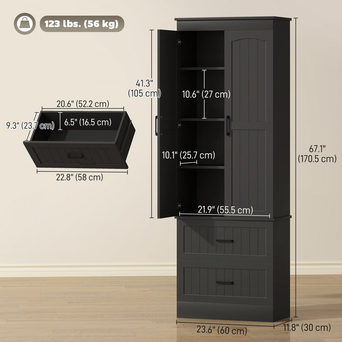 HOMCOM Armoire Haute, 67\" Armoire de Rangement de Cuisine, Noir