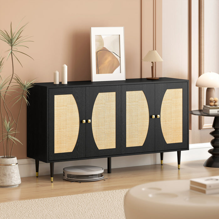 HOMCOM Buffet Boho , Meuble avec Etageres Reglables, Noir