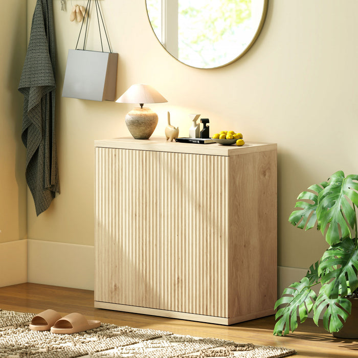 HOMCOM Buffet, meuble de cuisine avec portes a fermeture douce, chene