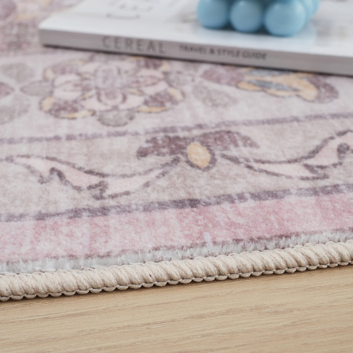 Tapis Rose Lavable Et Antiderapant A Poils Ras 5'x7'