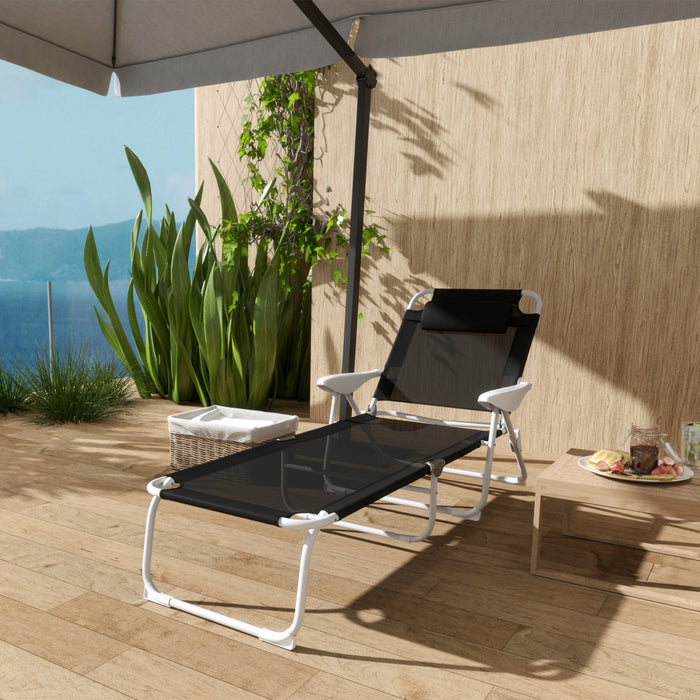 Outsunny Chaise Longue D'exterieur Avec Dossier Reglable, Noir