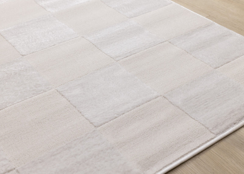 Carpette Leonardo blanche et grise à motif à carreaux - 2 pi 7 po x 4 pi 11 po