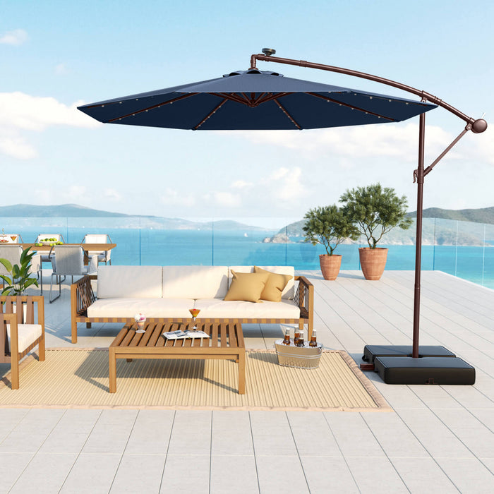Costway Parasol suspendu deporte 10FT avec 32 LED, sac de sable, base croisee pour exterieur