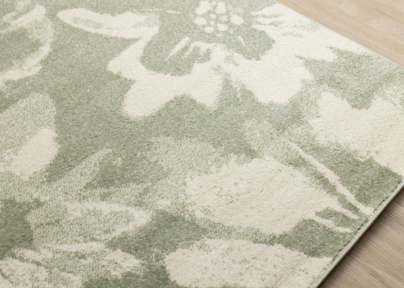 Carpette Ellis verte et crème à motif floral - 7 pi 10 po x 10 pi 6 po