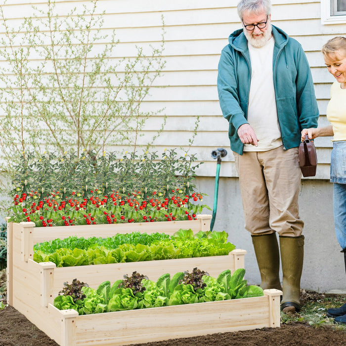 Lit De Jardin Eleve En Bois A 3 Niveaux Costway Avec Planteur De Croissance De Base A Extremite Ouverte Pour La Cour Arriere