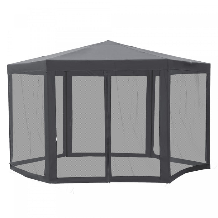 Outsunny O 13' Tonnelle Barnum Hexagonale Tente De Reception Activites Extetieur Rideaux Moustiquaires Zippees Gris Fonce