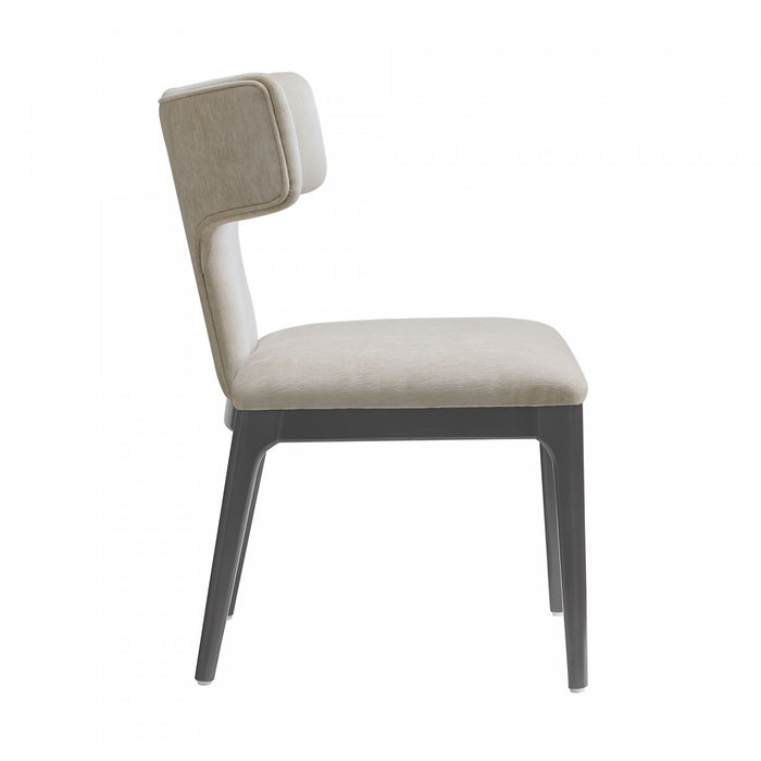 Chaise laterale en bois et chenille taupe style milieu du siecle Eloria - Lot de 2