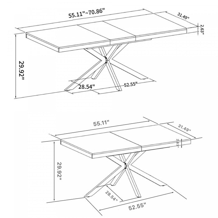 Ethan Table a manger rectangulaire extensible style retro avec rangement cache, couleur naturelle