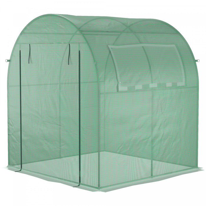 Outsunny 6' X 6' X 6.6' Serre A Tunnel, Petite Serre Avec Porte A Fermeture Eclair Et Fenetre Enroulable, Chambre Chaude Portative Pour Plantes Avec Couverture En Pe Et Cadre En Acier, Verte