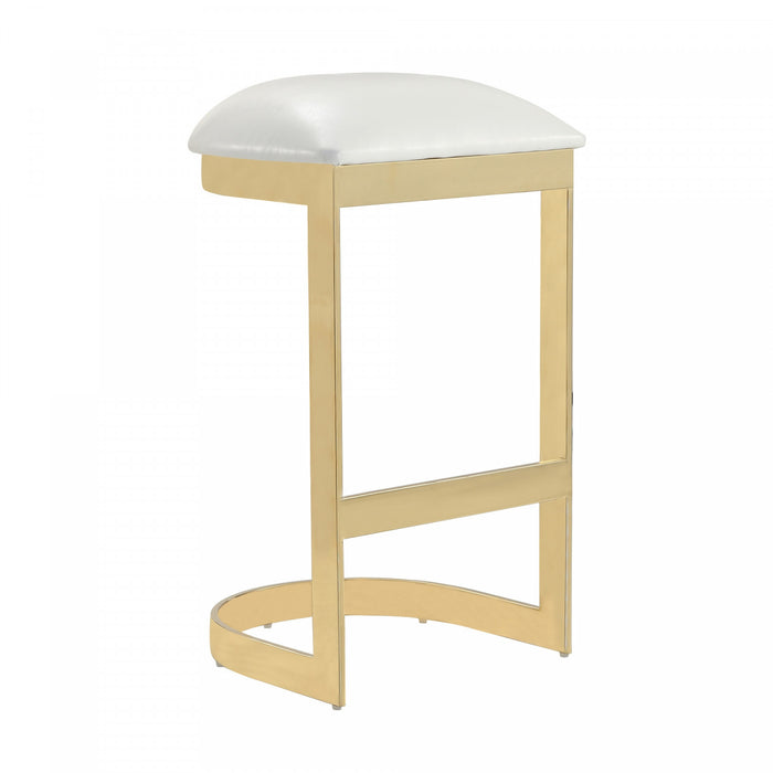 Tabouret de bar moderne en metal et tissu Aura, blanc - Lot de 2