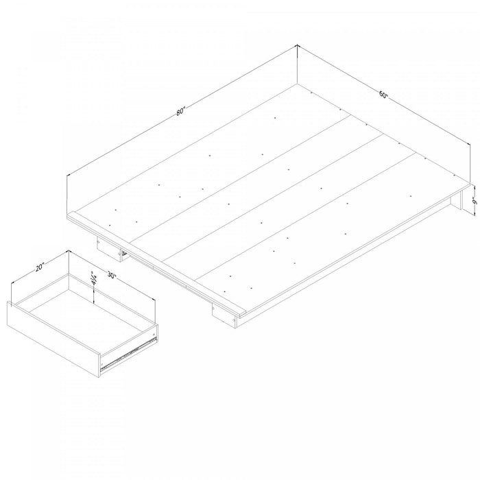 Grand lit plateforme Musano avec tiroir - chêne nordique