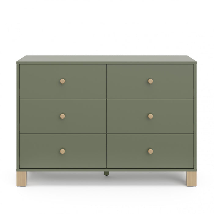 Storkcraft California 6 Commode a tiroirs - Olive avec bois clair