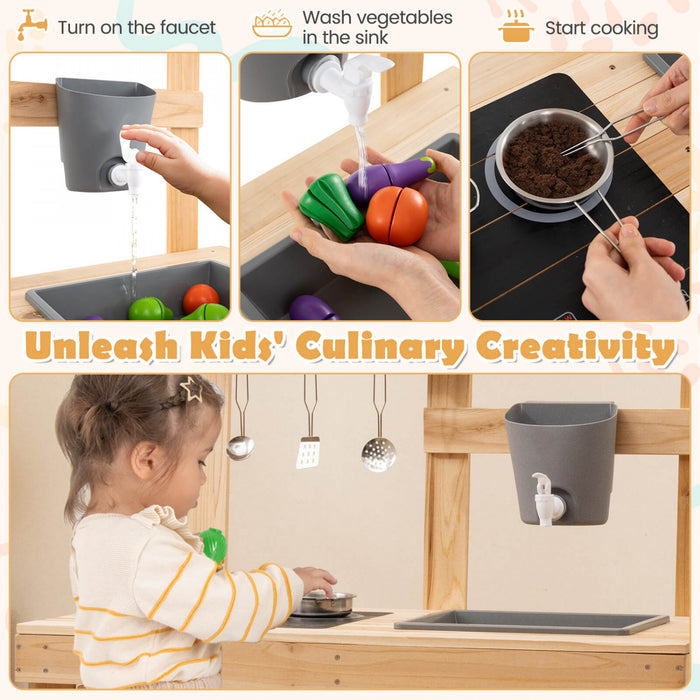 Costway 3 Pieces En Plein Air En Bois Cuisine Jeu Enfants Boue Cuisine Barbecue Grill & Four A Pizza