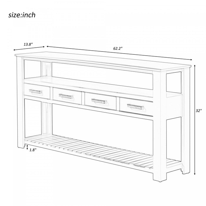 Table d'entree Ava 62,2'' avec tiroirs et etageres ouvertes, noire