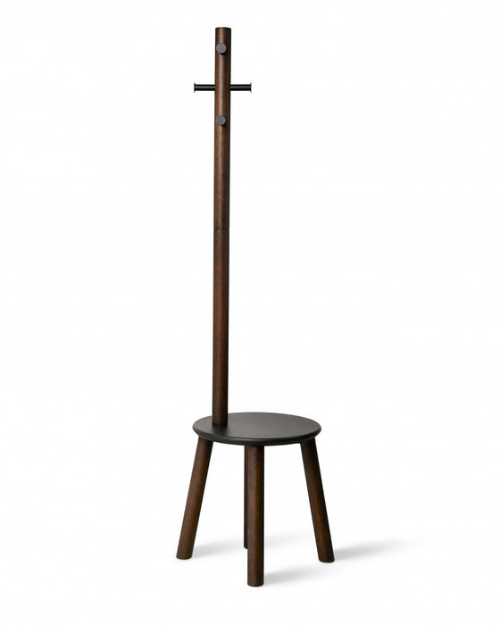 Portemanteau et tabouret modernes Pillar de Umbra en bois - noirs et noyer