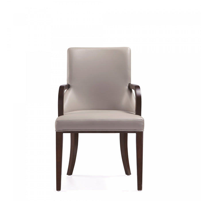 Fauteuil moderne Shubert en bois, cuir vegetalien et velours, gris clair - Lot de 2