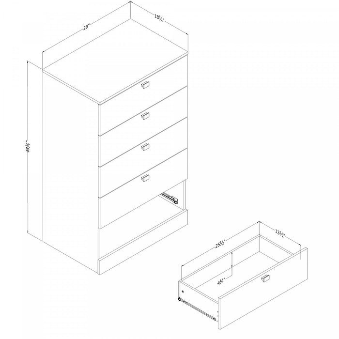  Commode verticale Spark à 5 tiroirs - blanc solide