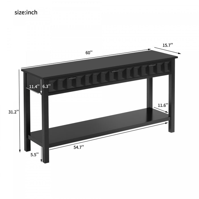 Table d'entree Oliver 60'' en placage de sapin avec design en nid d'abeille et tiroirs, noire