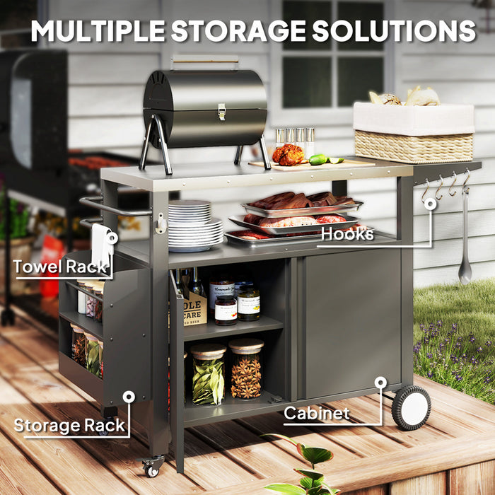 Outsunny Chariot de barbecue, table de preparation avec table d'appoint