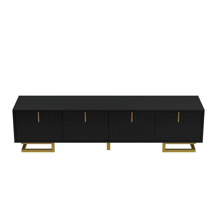 Aspect Meuble TV 63 po avec Portes Texturees et Pieds Dores, Noir