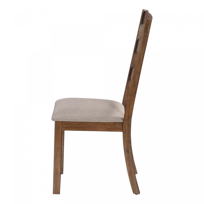 Ensemble de 2 chaises de salle à manger de style transitionnel avec tissu brun et pattes en bois noyer pour la cuisine et la salle à manger