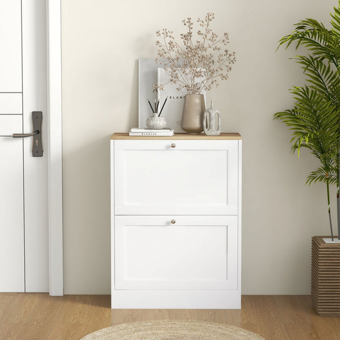 HOMCOM Armoire a chaussures, 2 tiroirs rabattable, etageres reglables Blanc