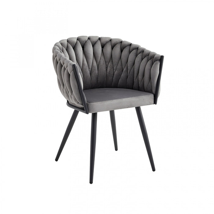Chaise de salle à manger avec accoudoirs Hildy en velours gris foncé (ensemble de 2)