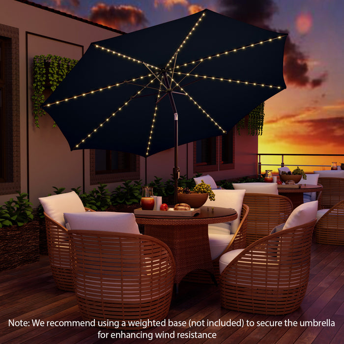 Costway Parasol de table de patio 10 FT avec 112 LED solaire, inclinaison avec manivelle, exterieur marine