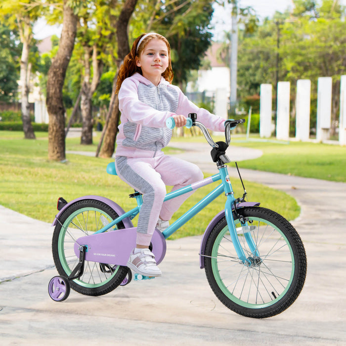 Costway 18\" Velo Pour Enfants Avec Guidon De Selle Reglable Roues D'entrainement Amovibles Frein A Main Bleu