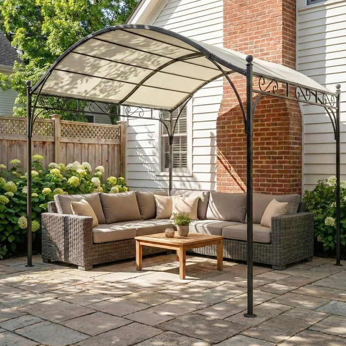 Outsunny Pergola 3 x 3 m avec Toile UPF30+, Structure en Acier, Blanc Creme