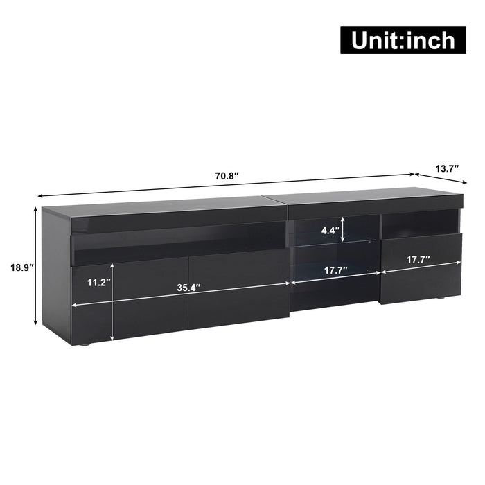 James 70.8\" Cabinet TV Moderne avec Eclairage LED USB et Facade Haute Brillance, Noir