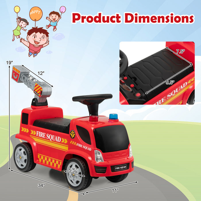 Costway Kids Ride On Fire Truck Foot-to-floor Sliding Push Car W / Musique Et Fabricant De Bulles