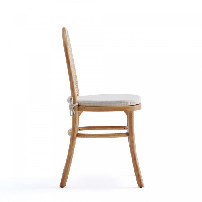 Chaise de salle a manger Paragon Industry Chic avec dossier en cannage et assise rembourree en bois, coloris flocon d’avoine – Lot de 4