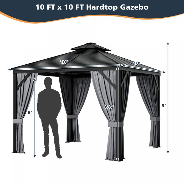 Costway 10’ X 10’ Patio Double Top Hardtop Gazebo Toit En Acier Galvanise Cadre En Aluminium